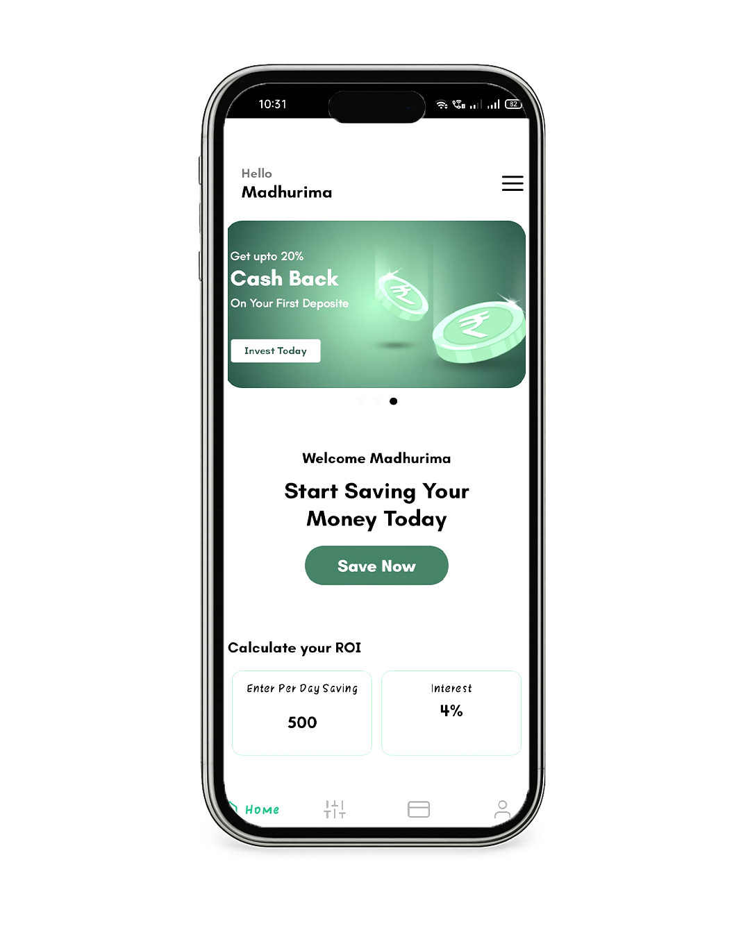 Savings screen